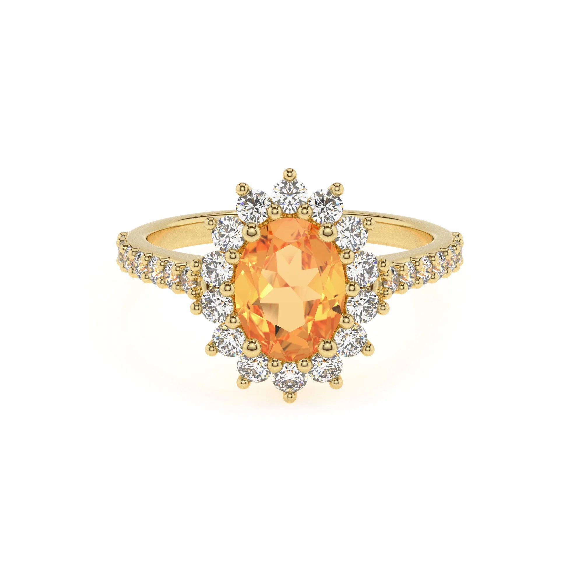 lab grown citrine oval solitaire rings in yellow gold