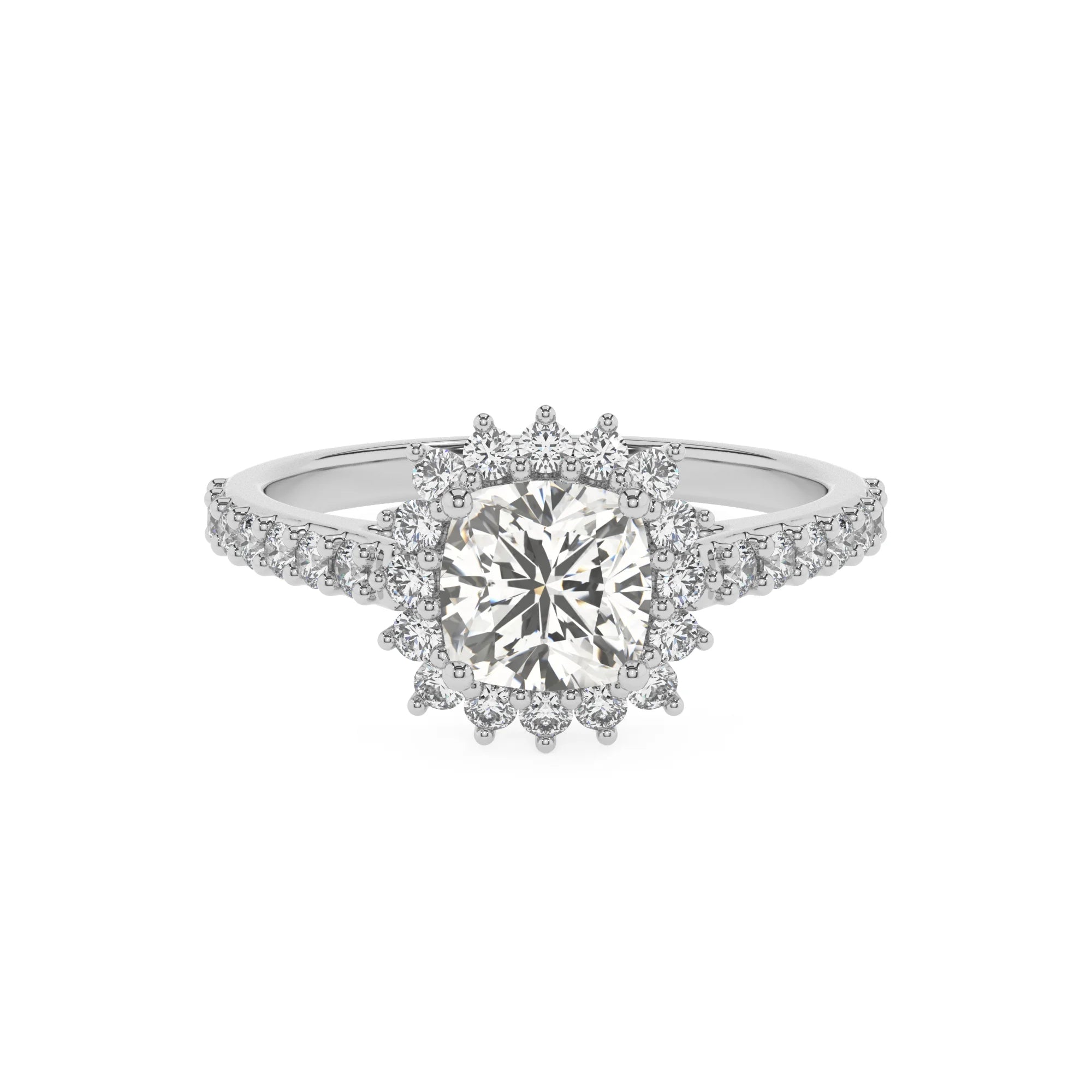 lab grown moissanite cushion solitaire rings in platinum