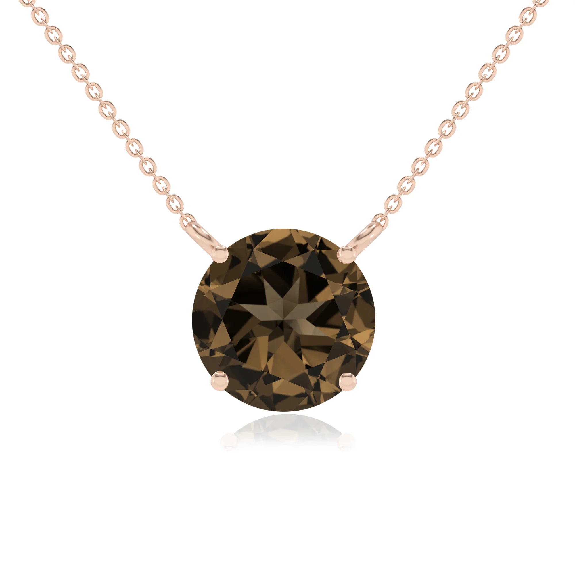natural smoky-quartz round solitaire necklaces in rose gold