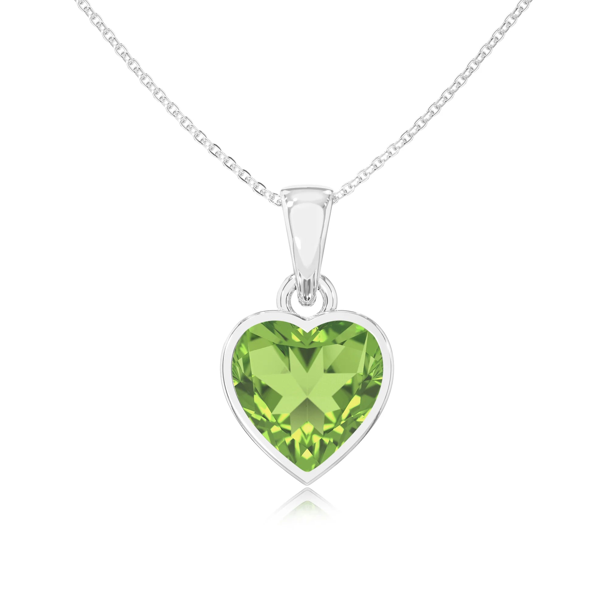 natural peridot heart solitaire necklaces in sterling silver