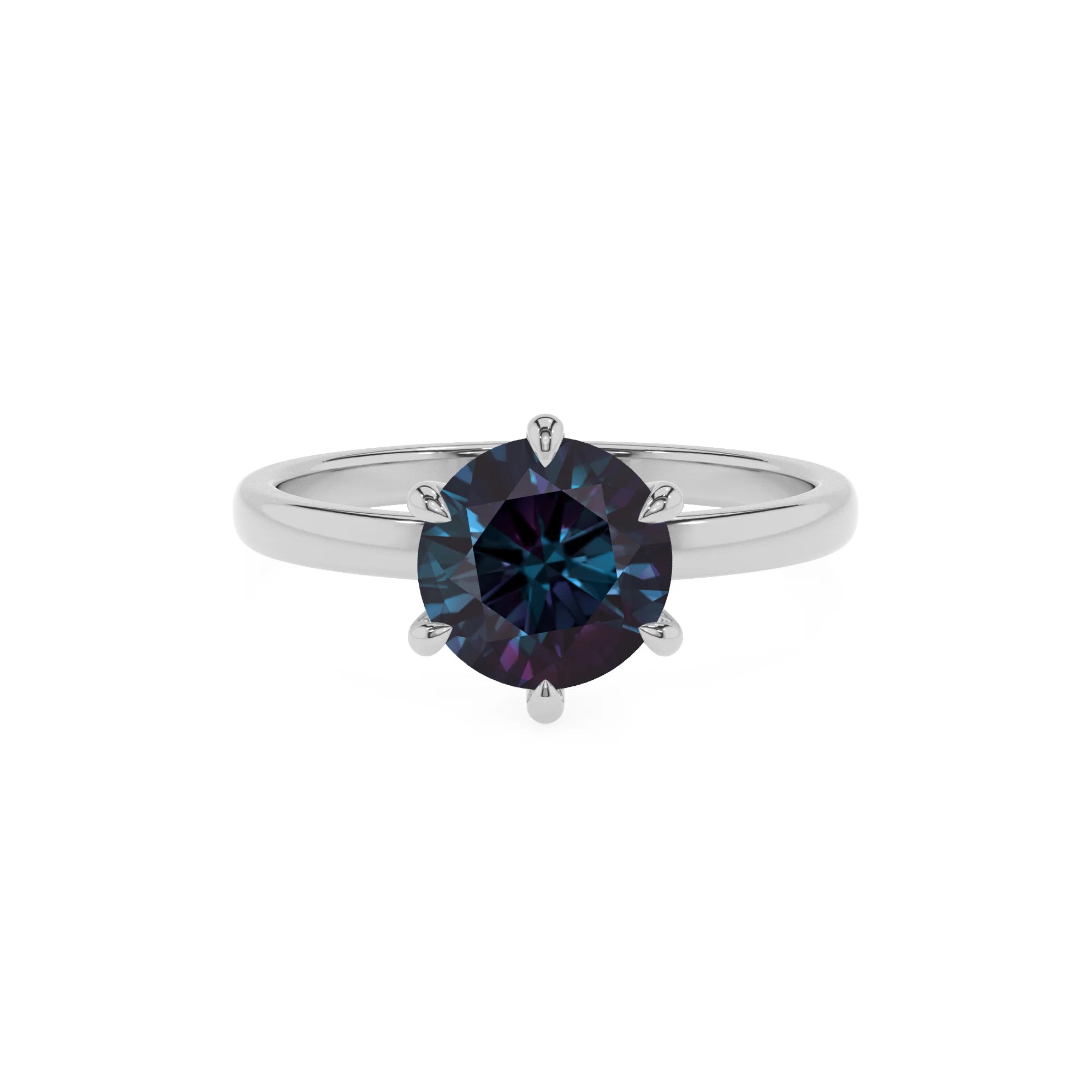 lab grown alexandrite round solitaire rings in sterling silver