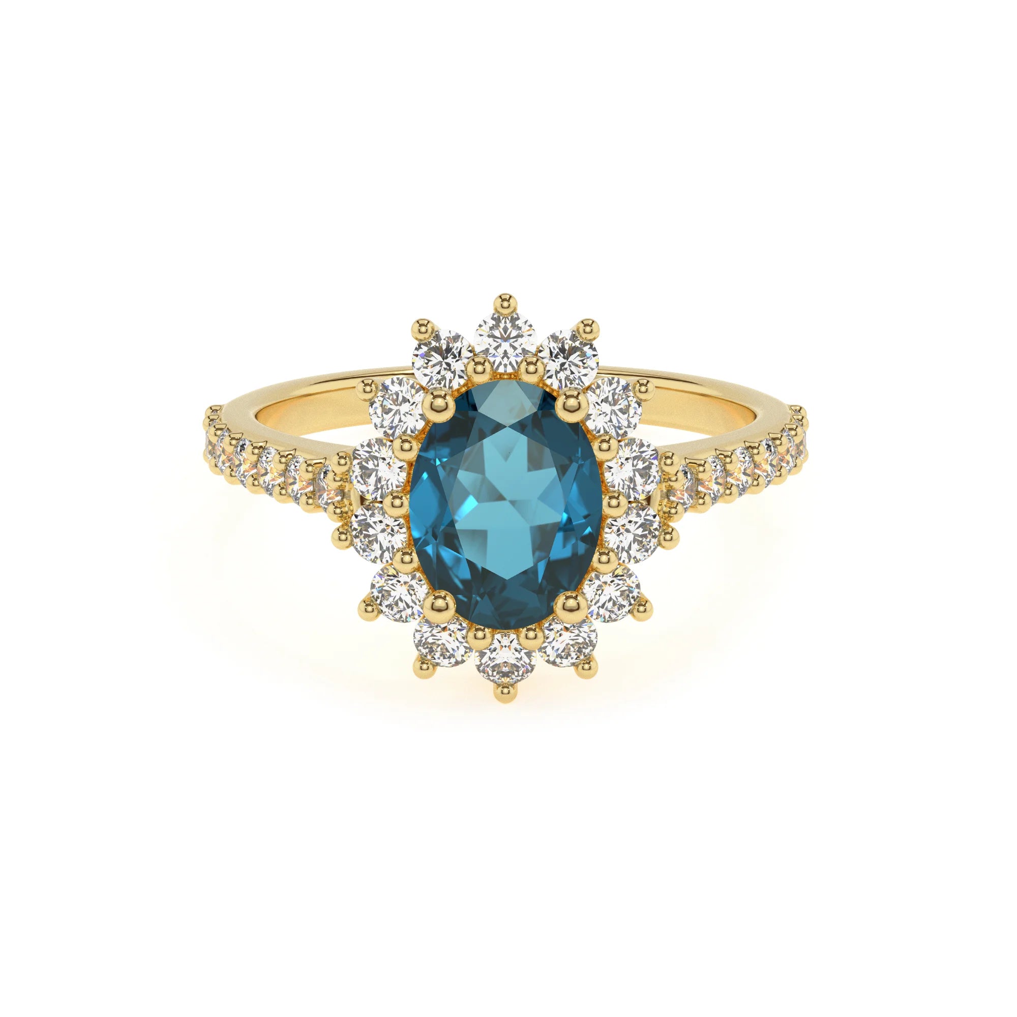natural london-blue-topaz oval solitaire rings in yellow gold