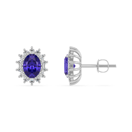 lab grown tanzanite oval stud earrings in platinum