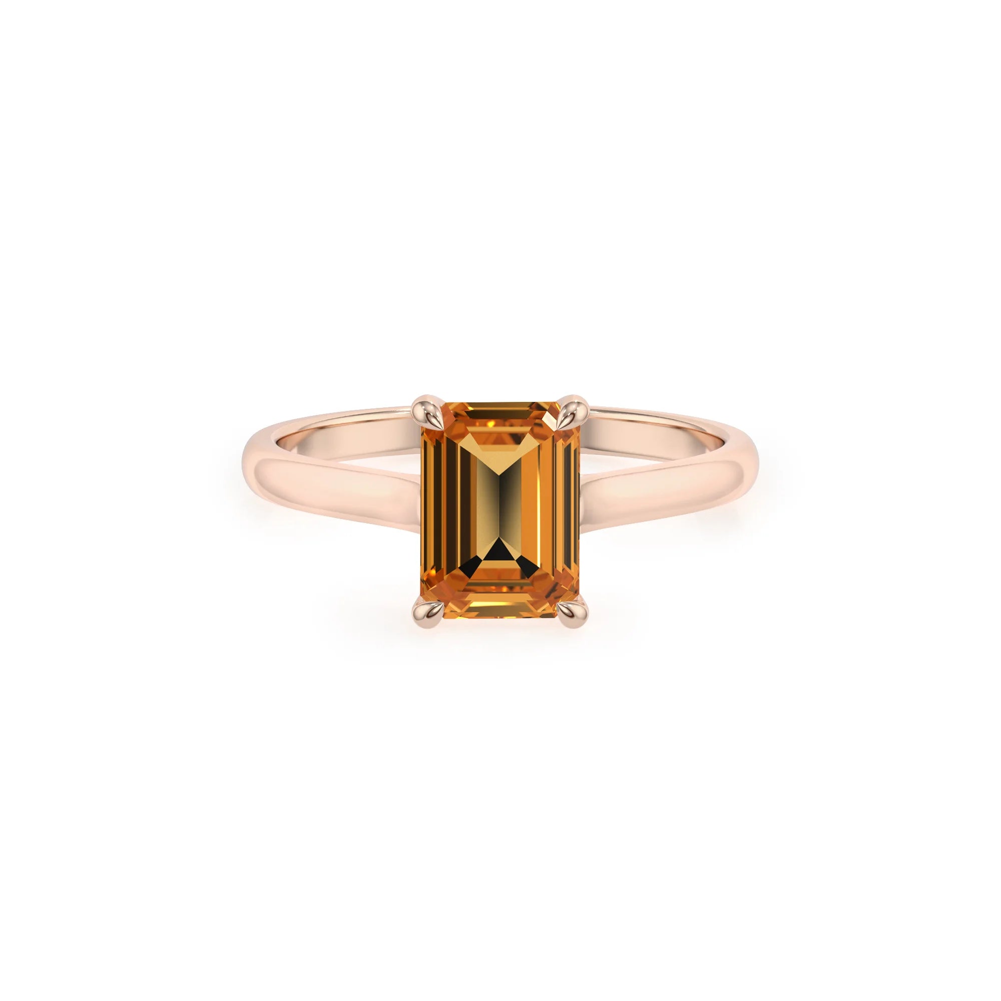 lab grown citrine emerald cut solitaire rings in rose gold