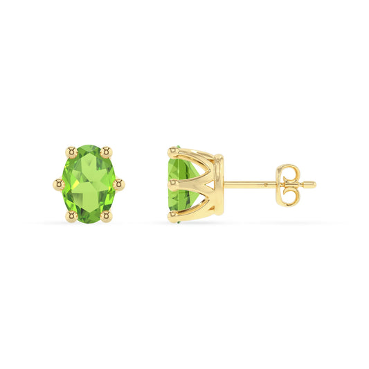 natural peridot oval stud earrings in yellow gold