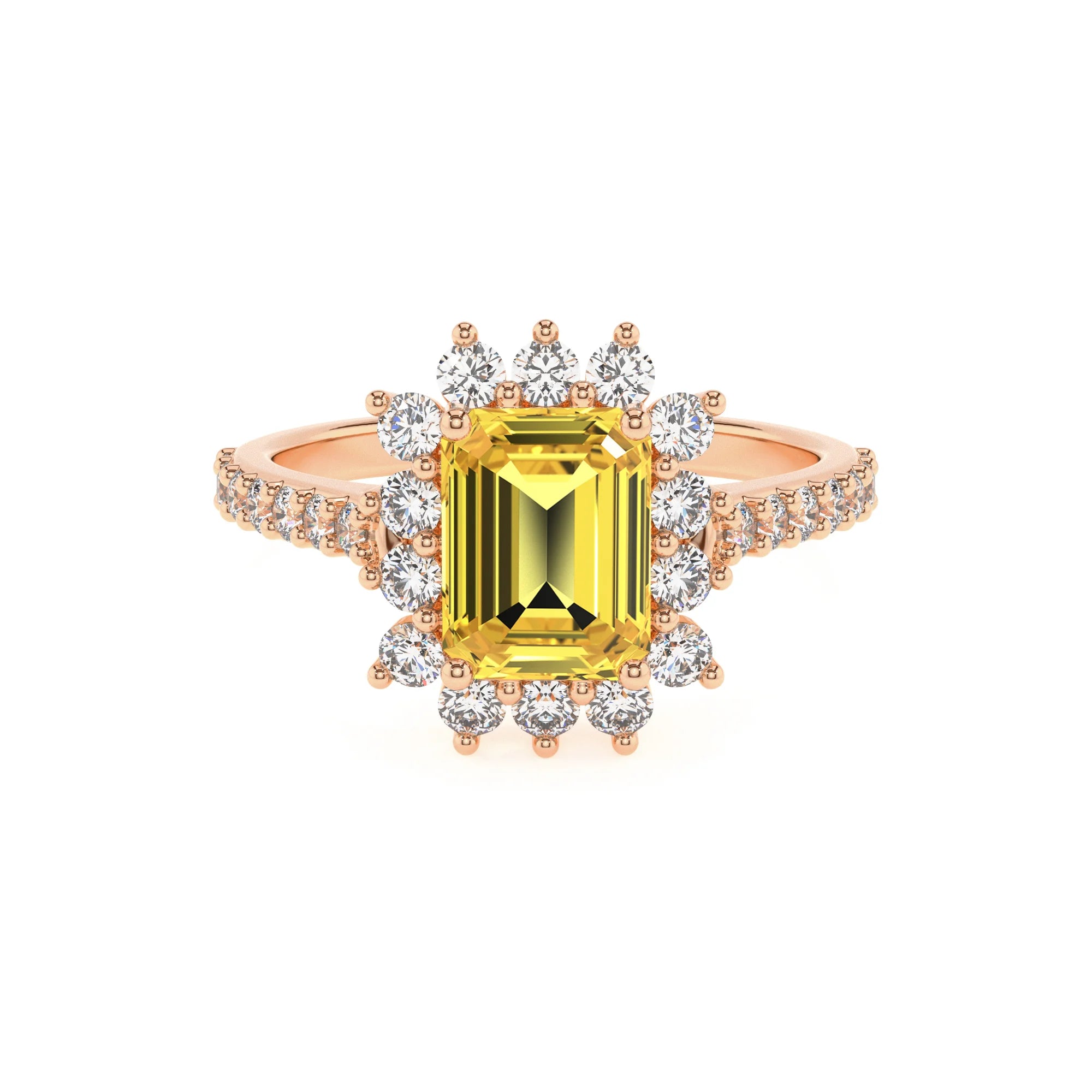 lab grown yellow-sapphire emerald cut solitaire rings in rose gold