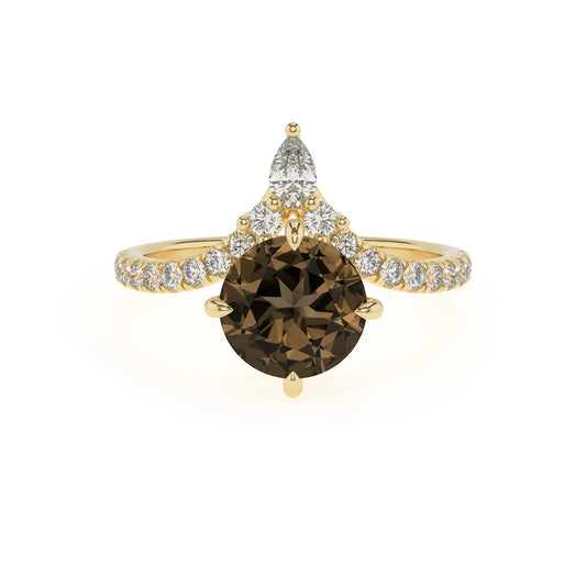 natural smoky-quartz round solitaire rings in yellow gold