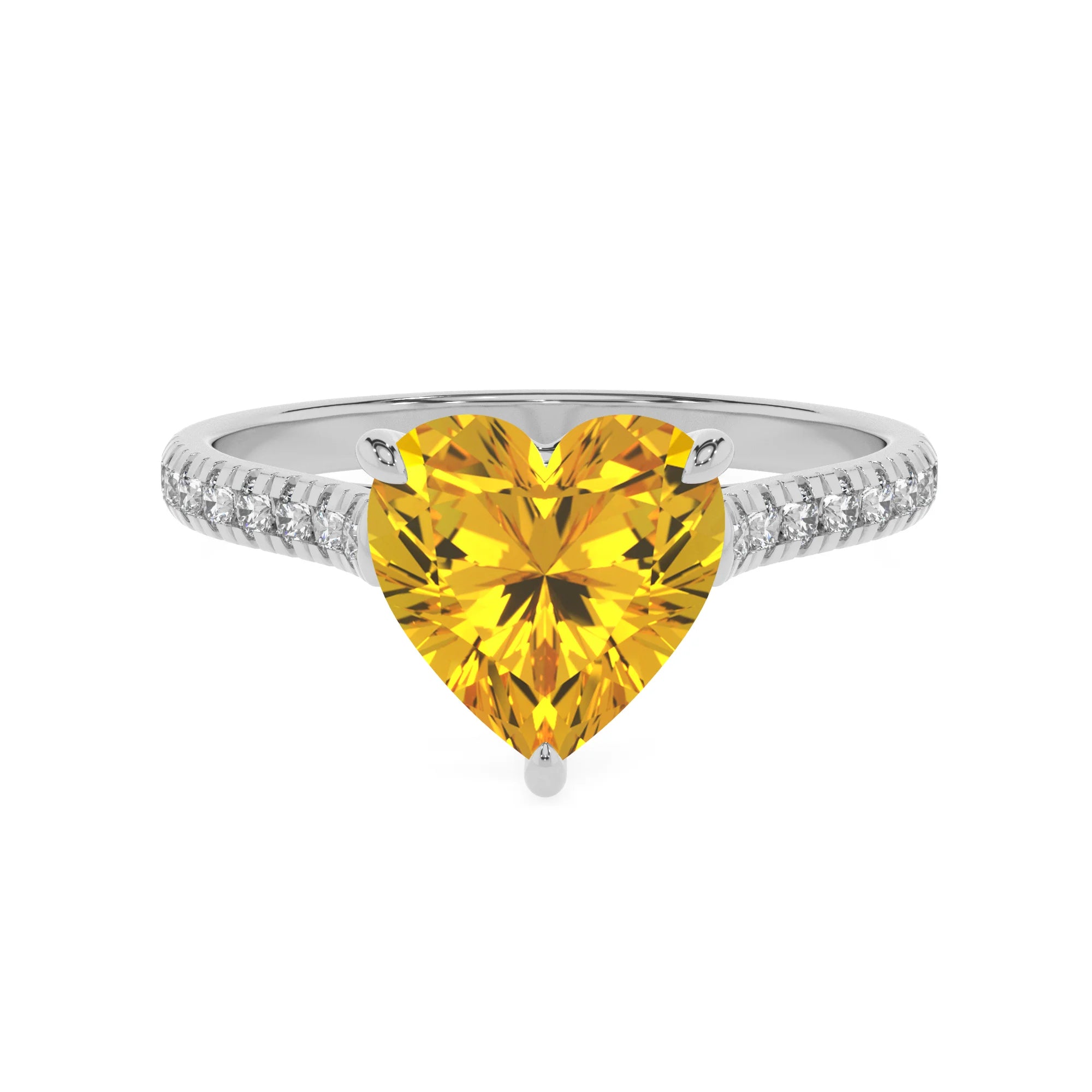 lab grown yellow-sapphire heart half eternity solitaire engagement rings in white gold