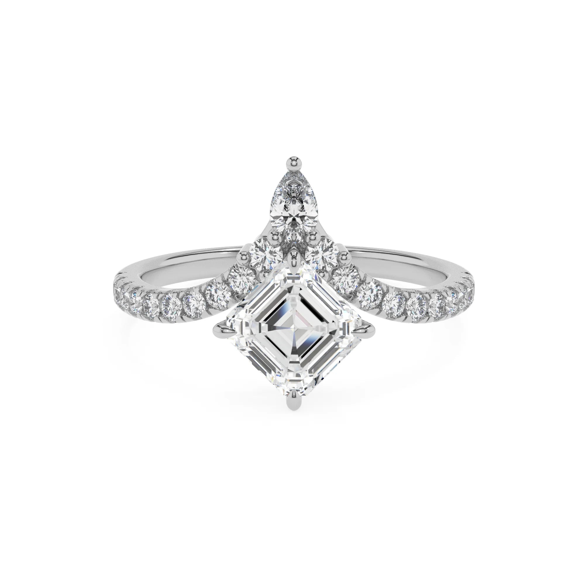 lab grown moissanite asscher solitaire rings in platinum