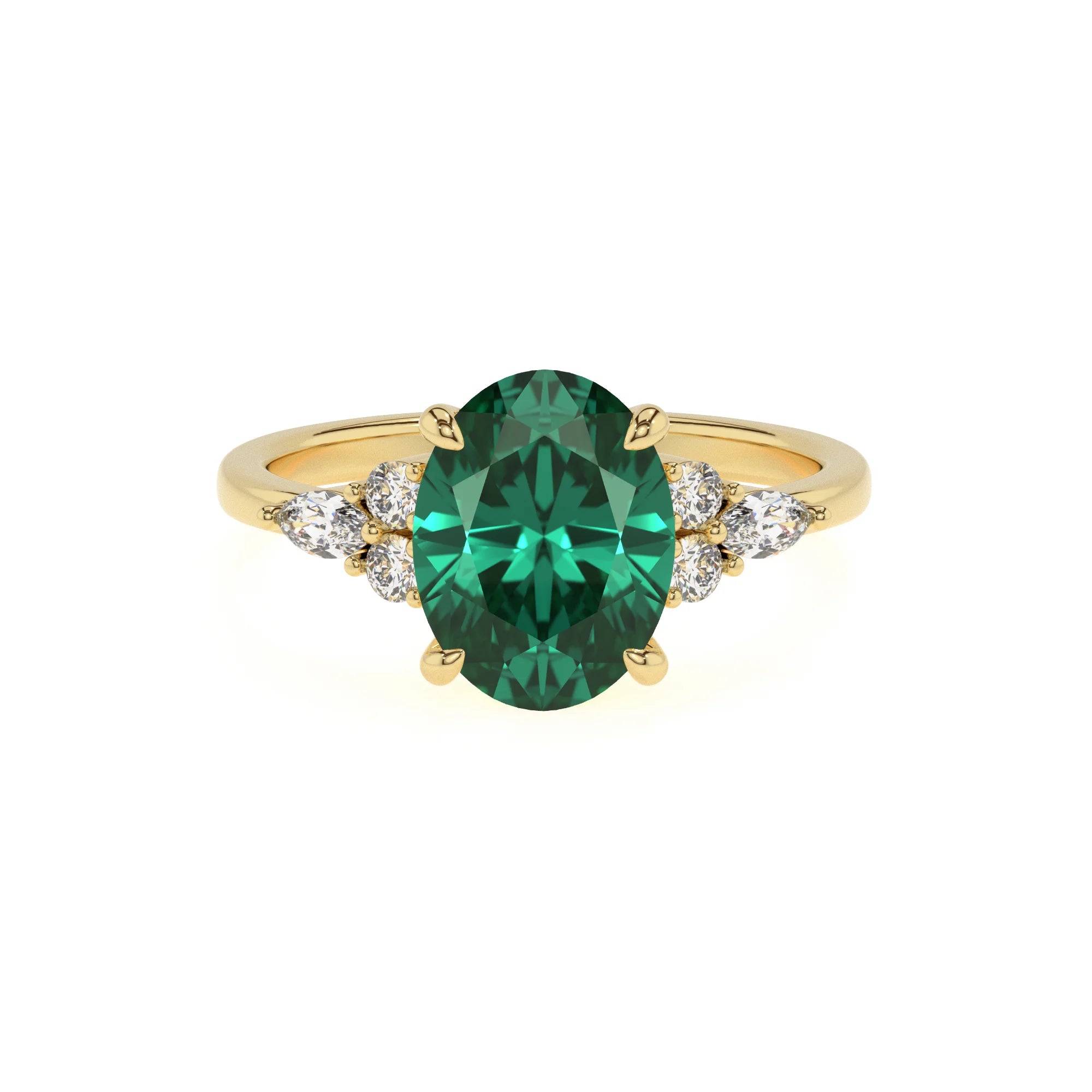 lab grown emerald oval solitaire rings in yellow gold