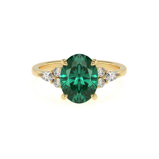 lab grown emerald oval solitaire rings in yellow gold