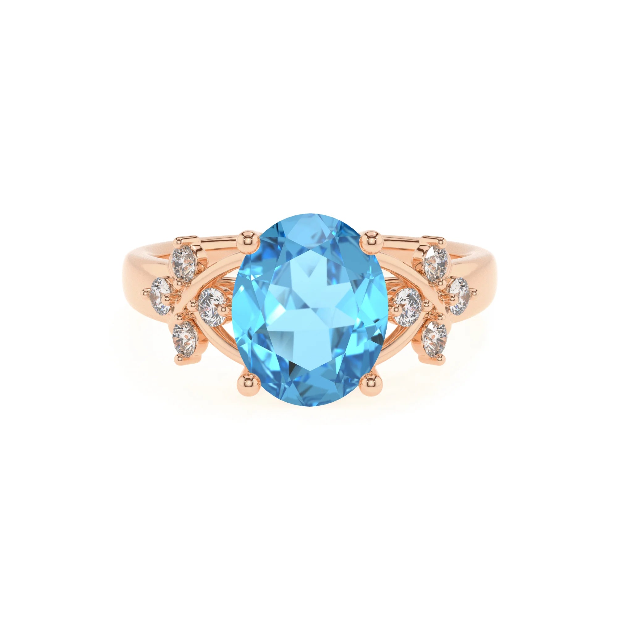 natural swiss-blue-topaz oval solitaire rings in rose gold