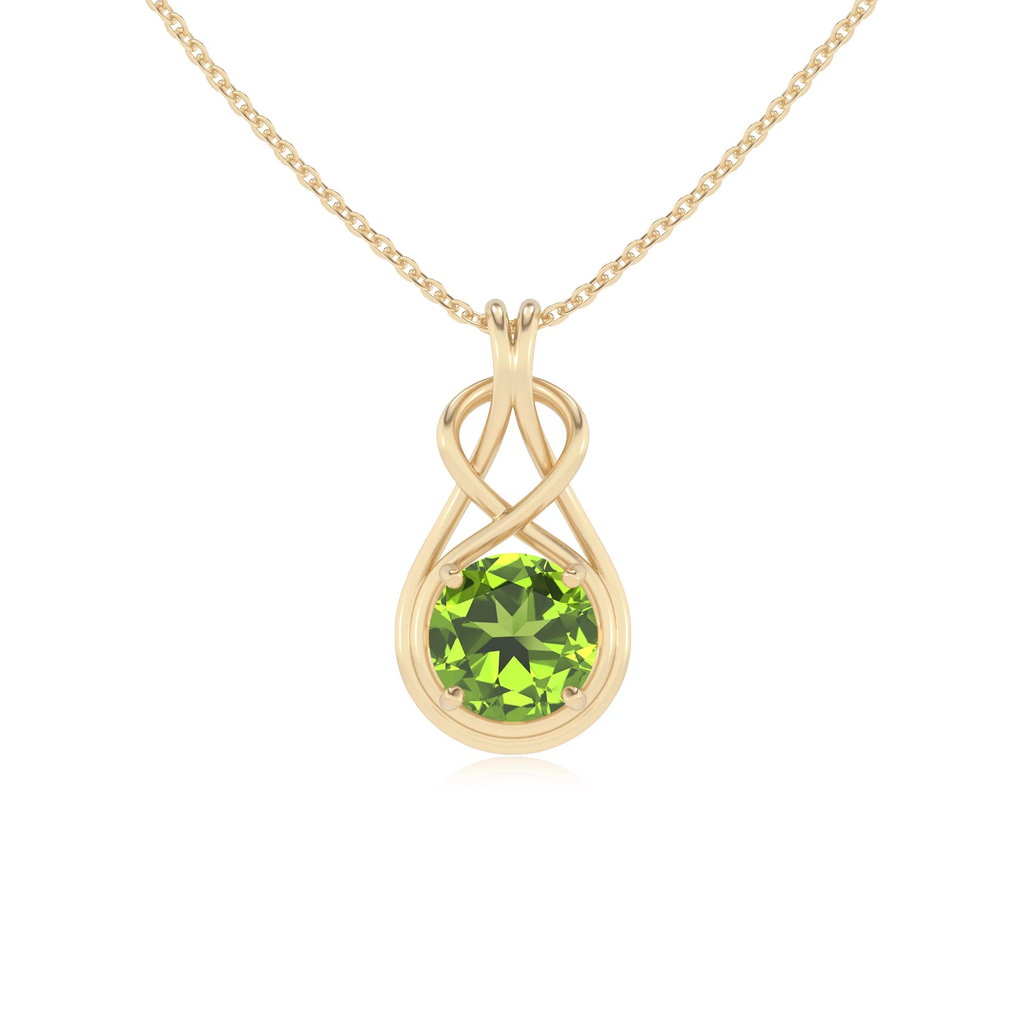 natural peridot round solitaire necklaces in yellow gold