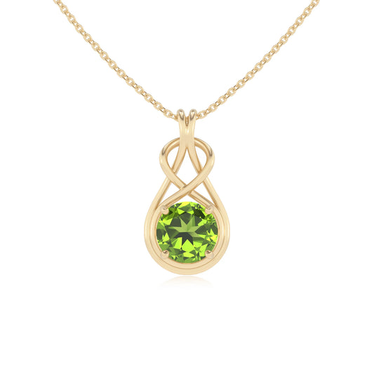 natural peridot round solitaire necklaces in yellow gold