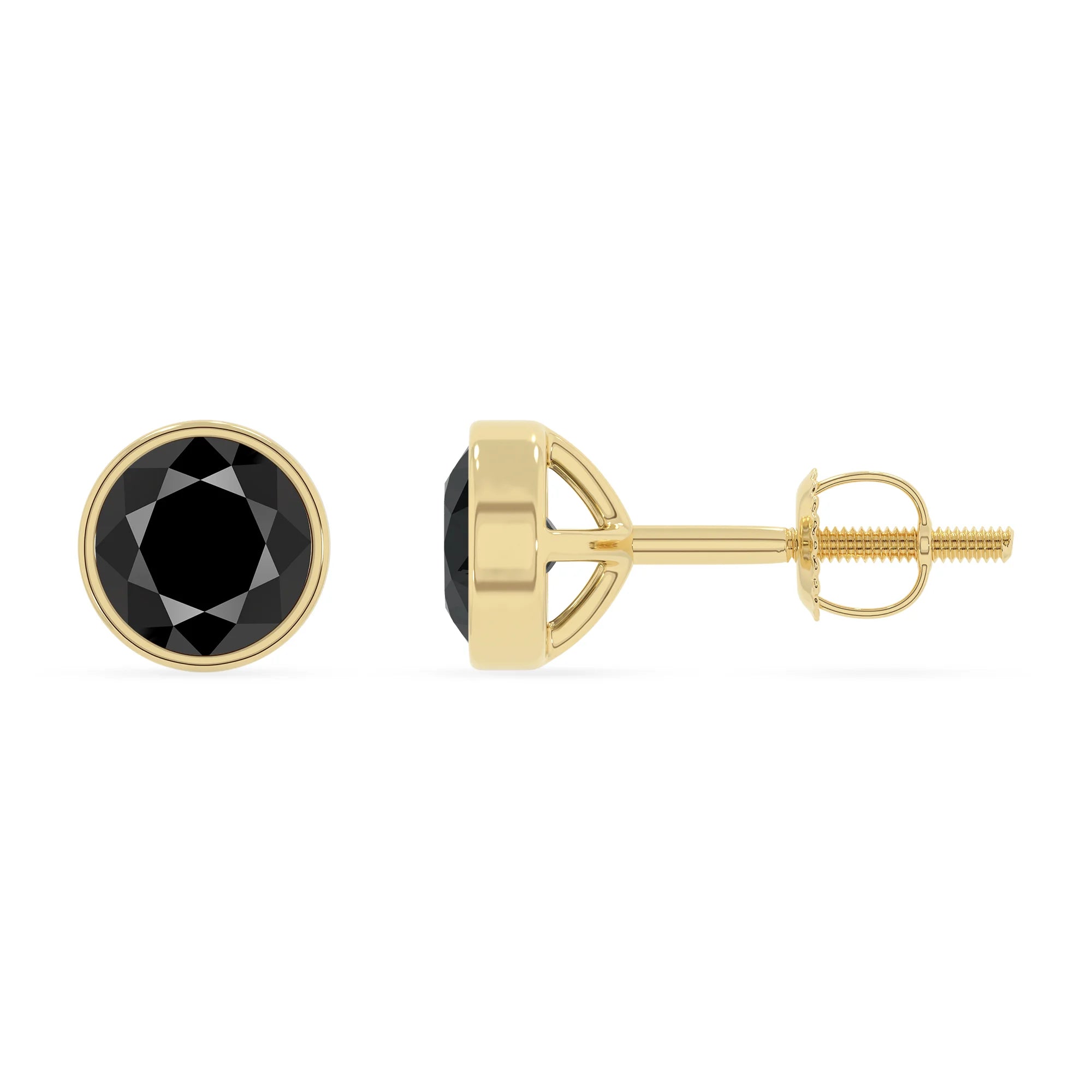 natural black onyx round stud earrings in yellow gold
