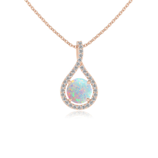 lab grown opal round solitaire necklaces in rose gold