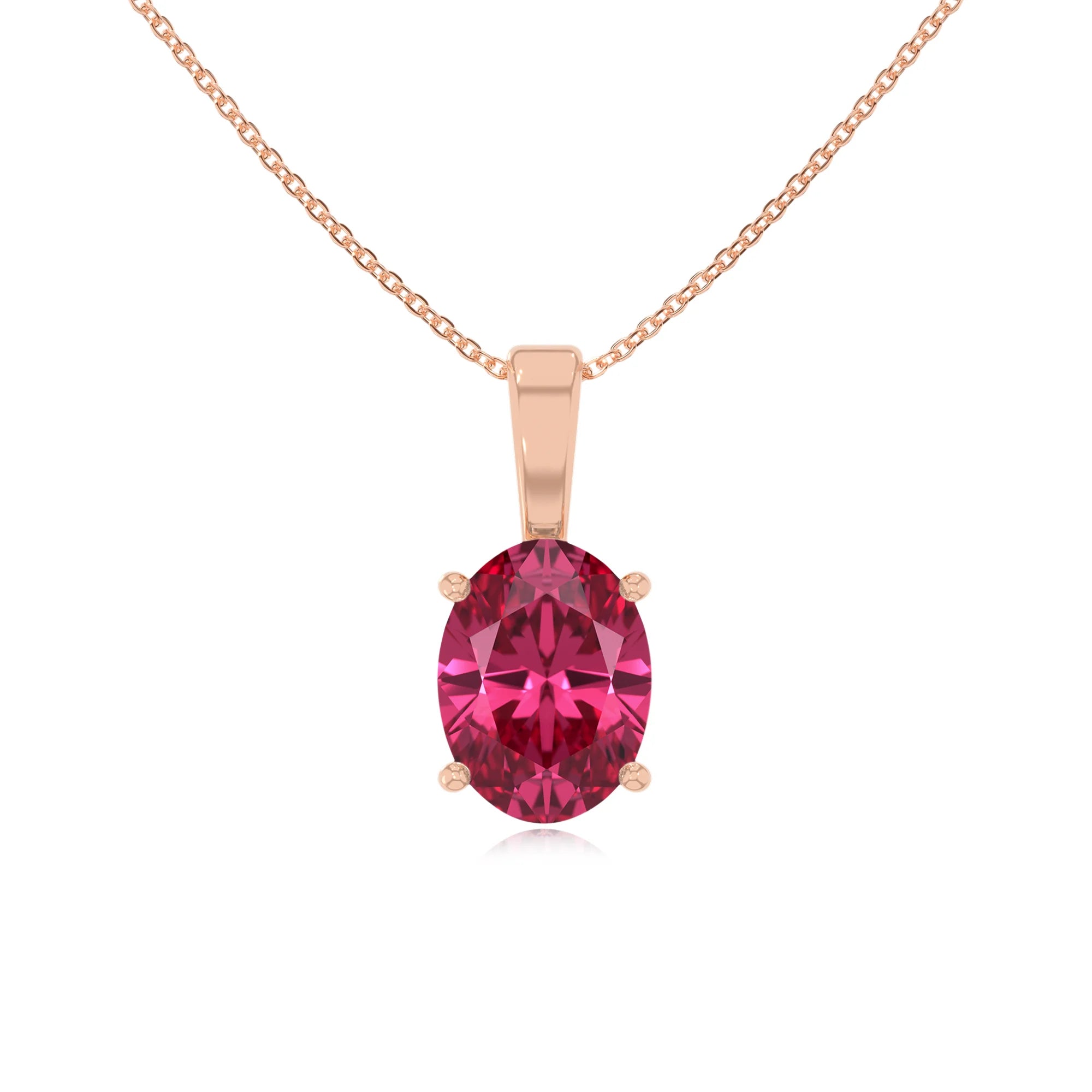 lab grown pink-tourmaline oval solitaire necklaces in rose gold