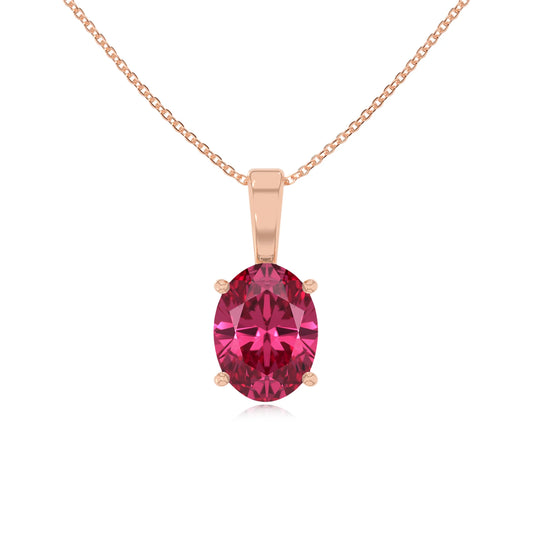 lab grown pink-tourmaline oval solitaire necklaces in rose gold