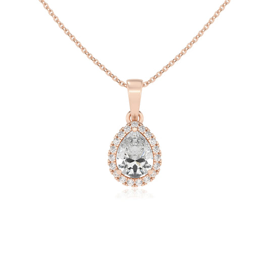 lab grown moissanite pear solitaire necklaces in rose gold