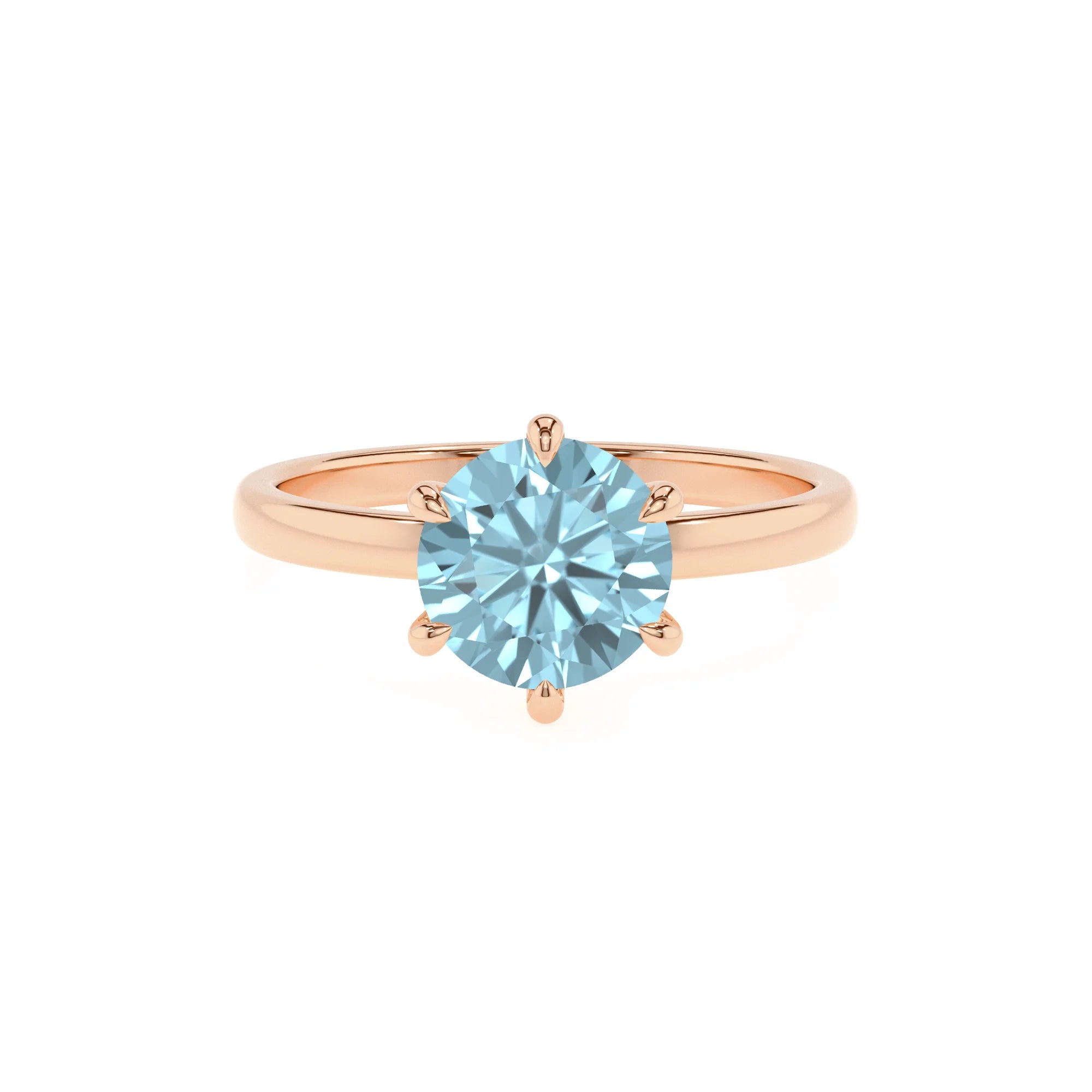 lab grown aquamarine round solitaire rings in rose gold