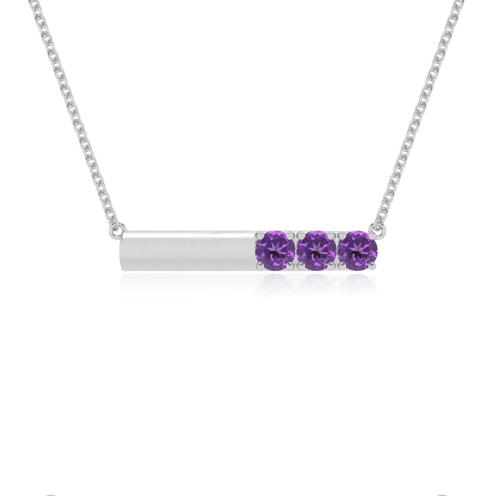 lab grown amethyst round bar v-bale necklaces in sterling silver