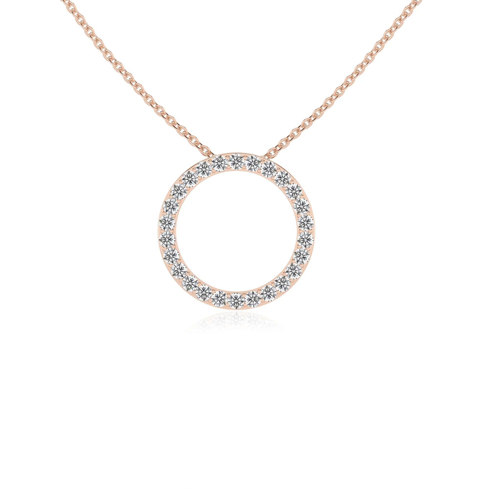 lab grown moissanite round v-bale necklaces in rose gold