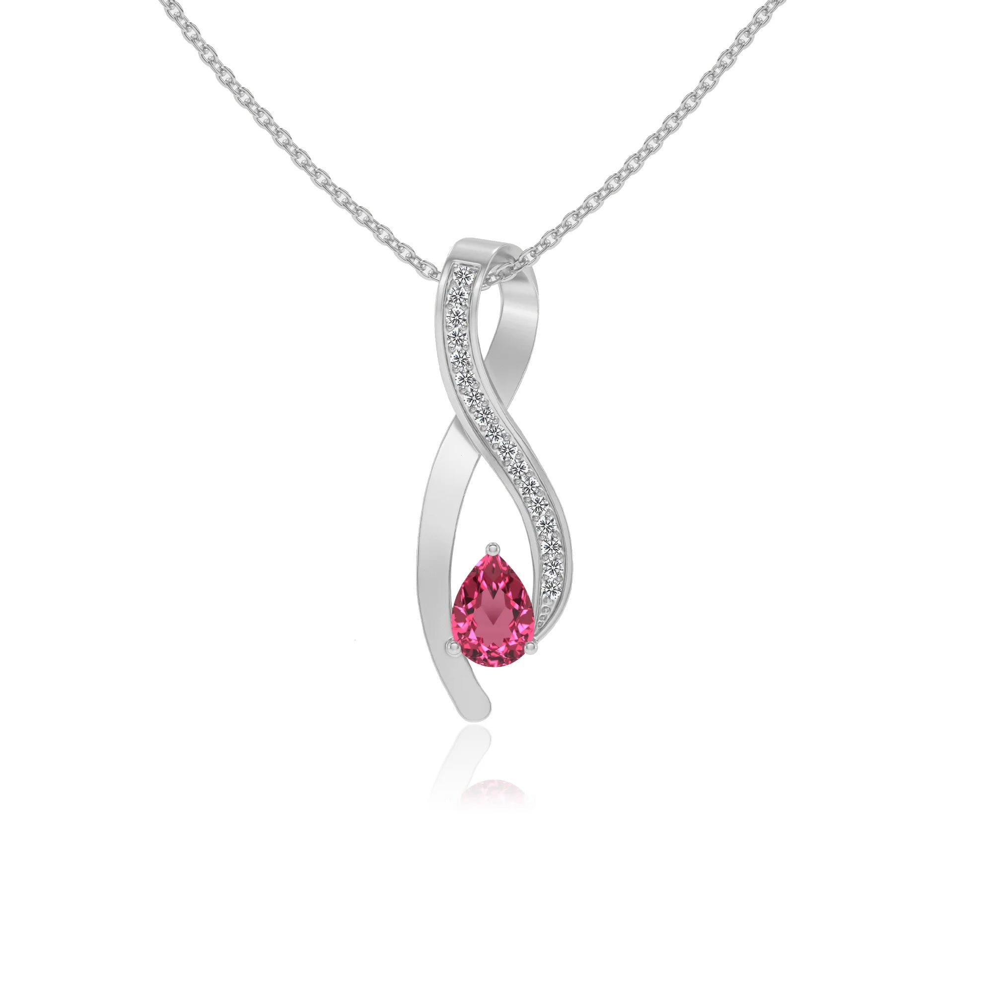 lab grown pink-tourmaline pear solitaire necklaces in sterling silver