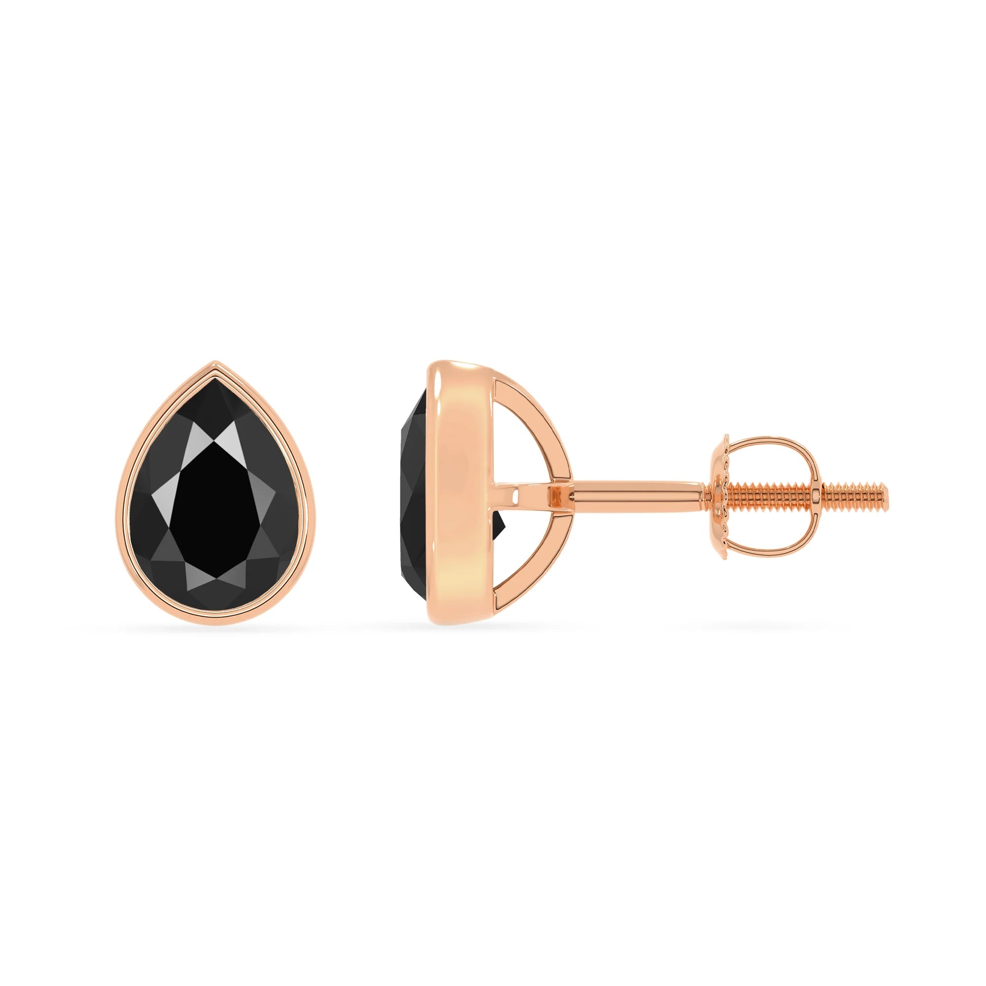 natural black onyx pear stud earrings in rose gold