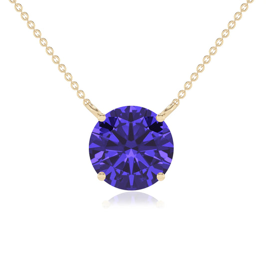 lab grown tanzanite round solitaire necklaces in yellow gold