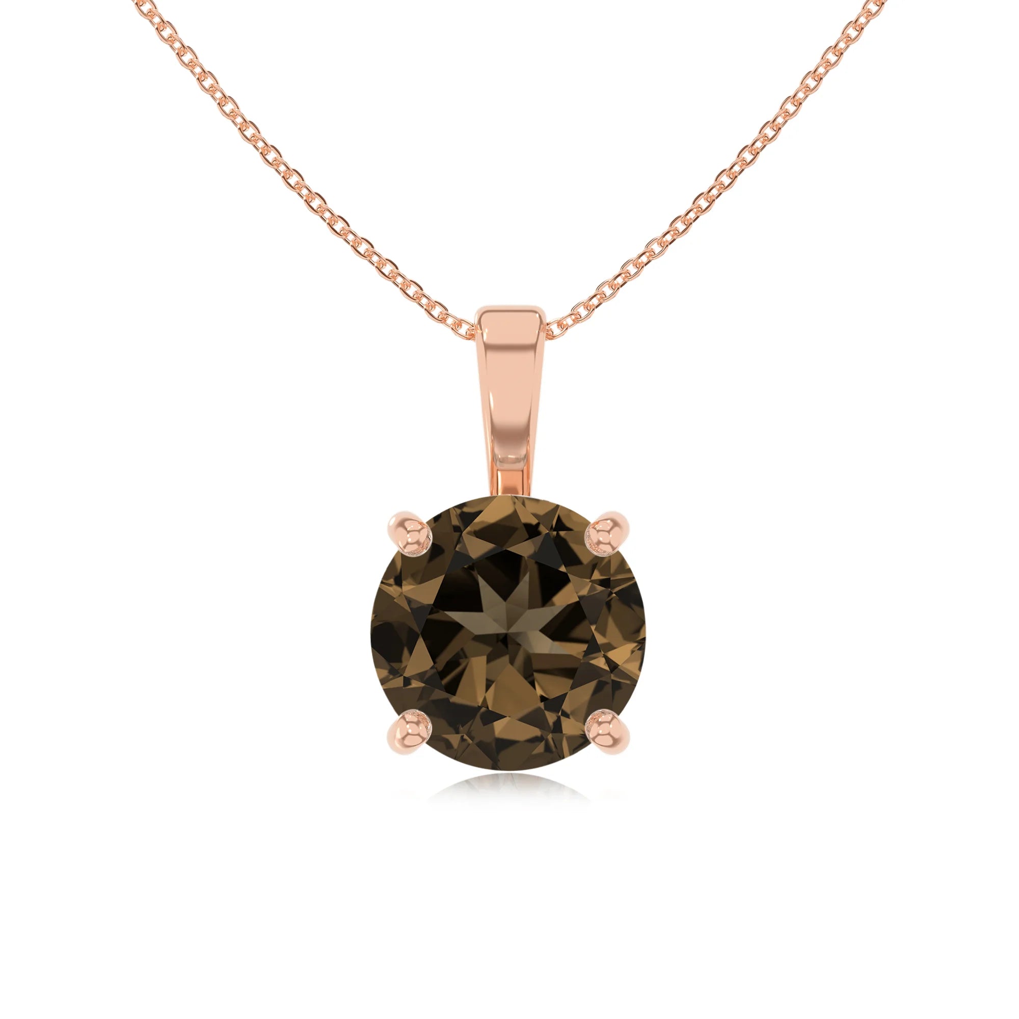 natural smoky-quartz round solitaire necklaces in rose gold
