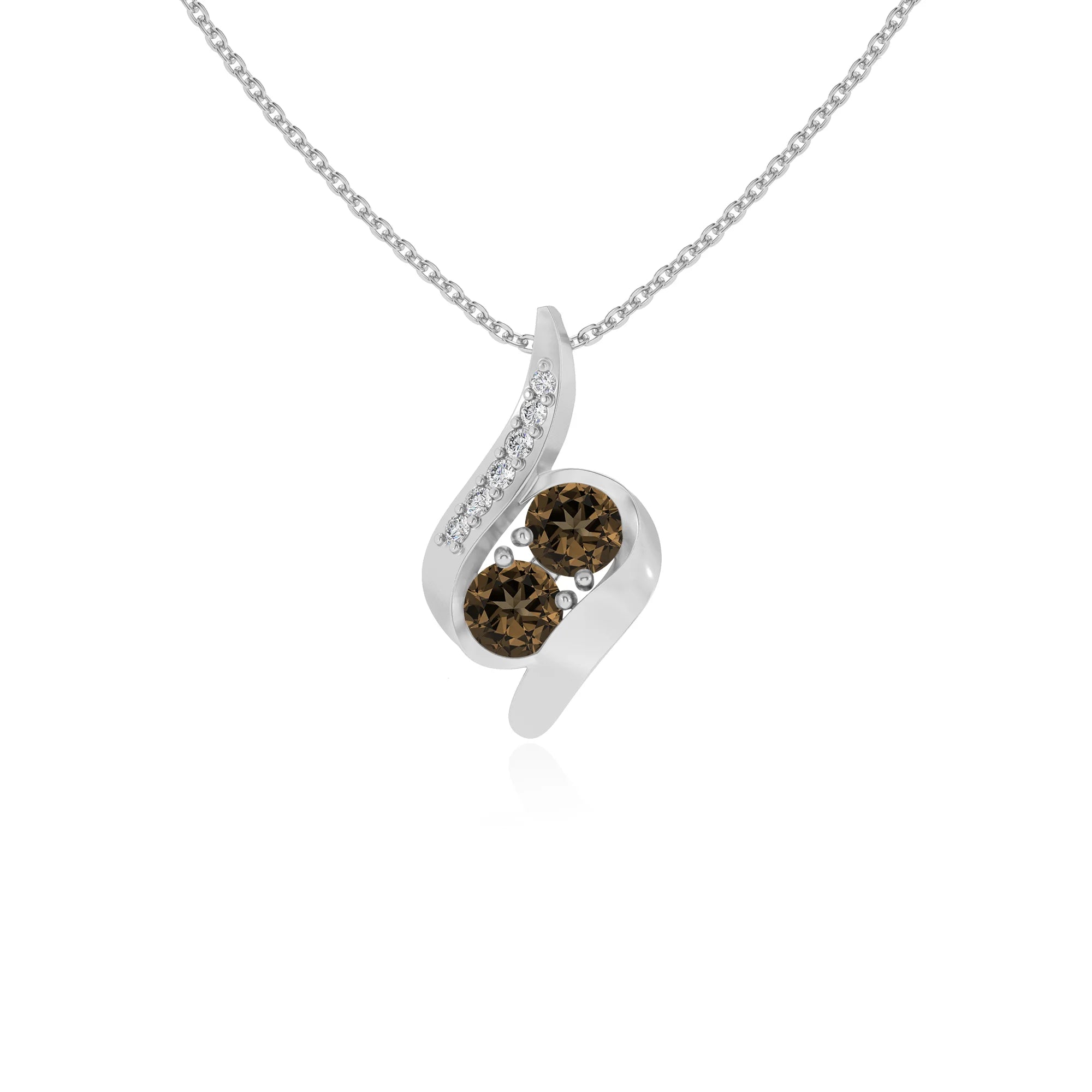 natural smoky-quartz round solitaire v-bale necklaces in white gold