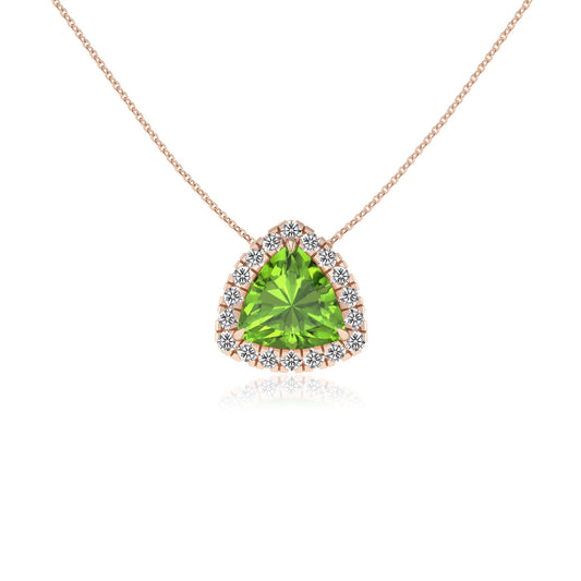 natural peridot trillion solitaire necklaces in rose gold