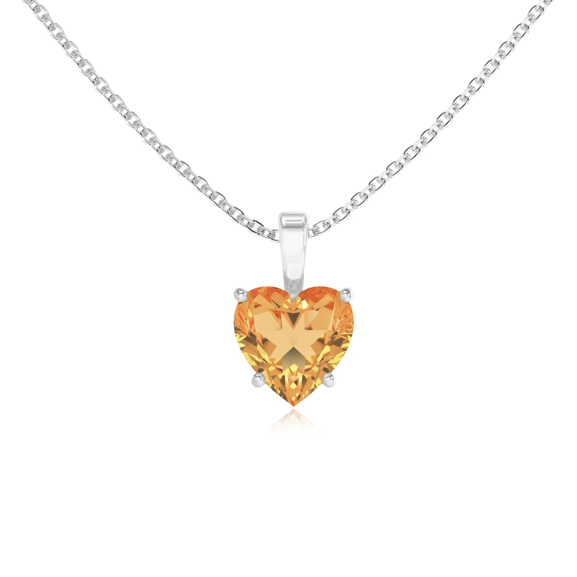 lab grown citrine heart solitaire necklaces in white gold