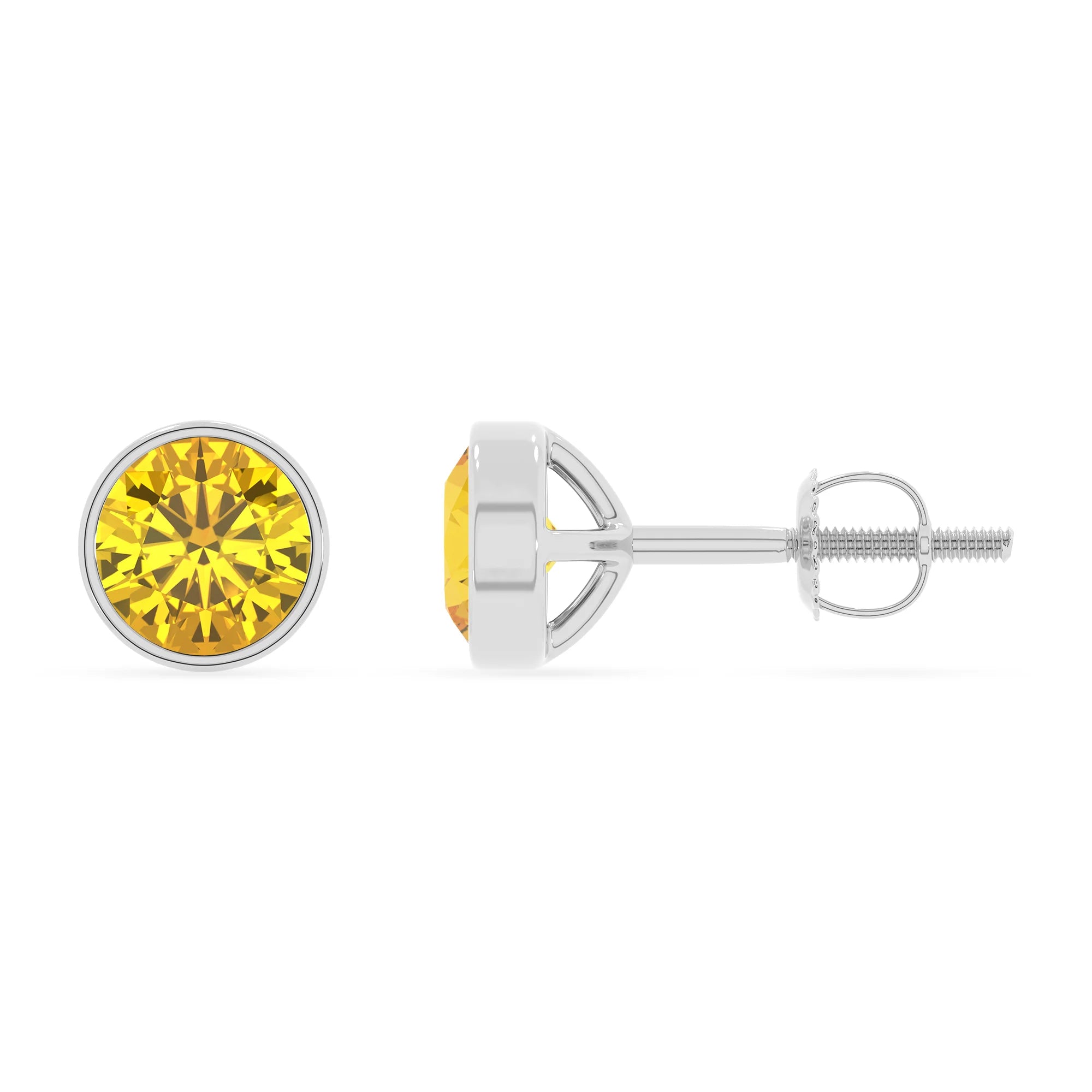 lab grown yellow sapphire round stud earrings in white gold