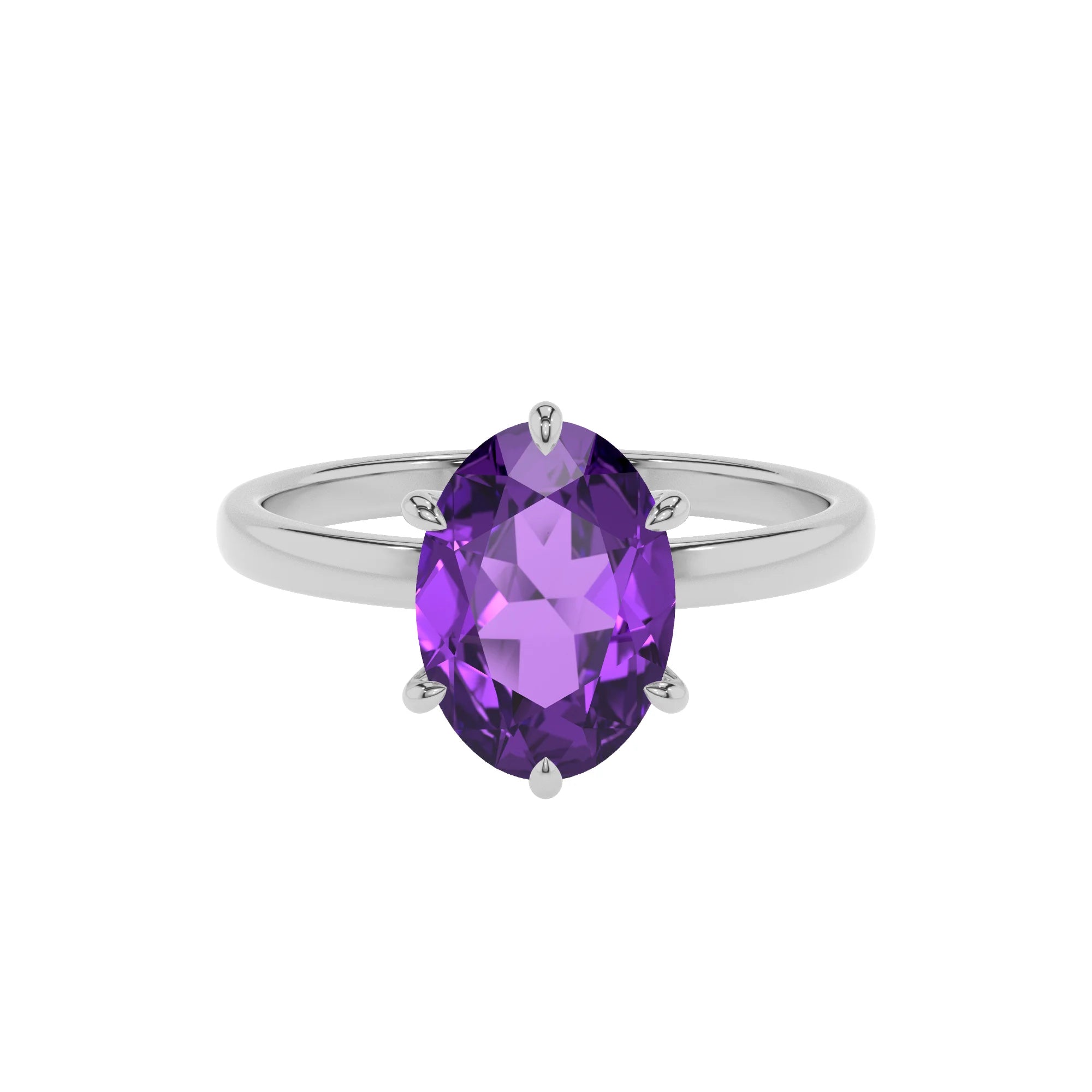 lab grown amethyst oval solitaire rings in platinum