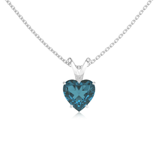 natural london-blue-topaz heart solitaire v-bale necklaces in sterling silver