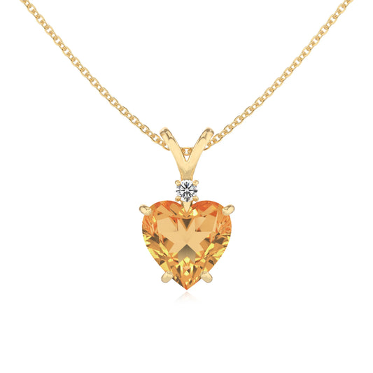lab grown citrine heart solitaire v-bale necklaces in yellow gold
