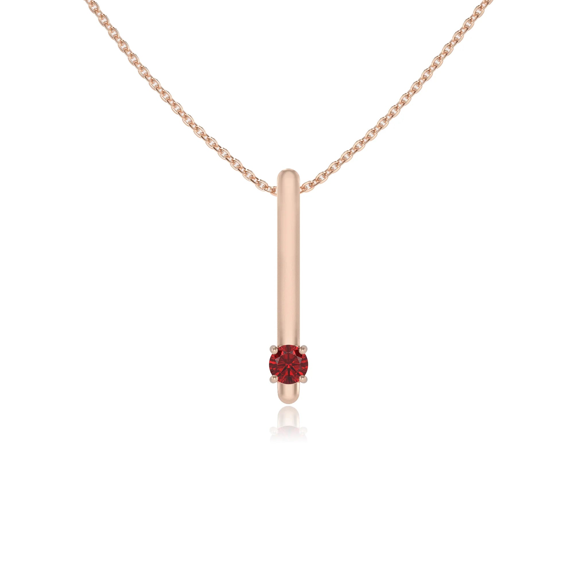 lab grown ruby round bar necklaces in rose gold