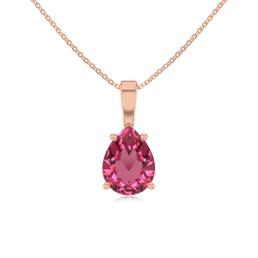 lab grown pink-tourmaline pear solitaire necklaces in rose gold