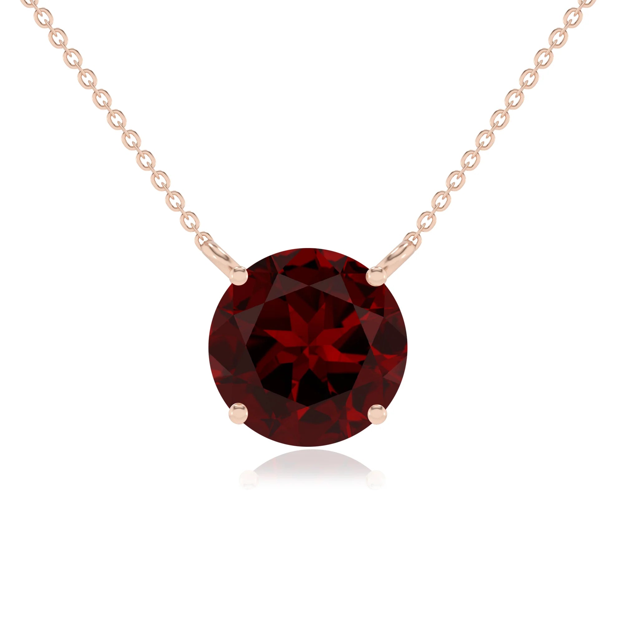 natural garnet round solitaire necklaces in rose gold