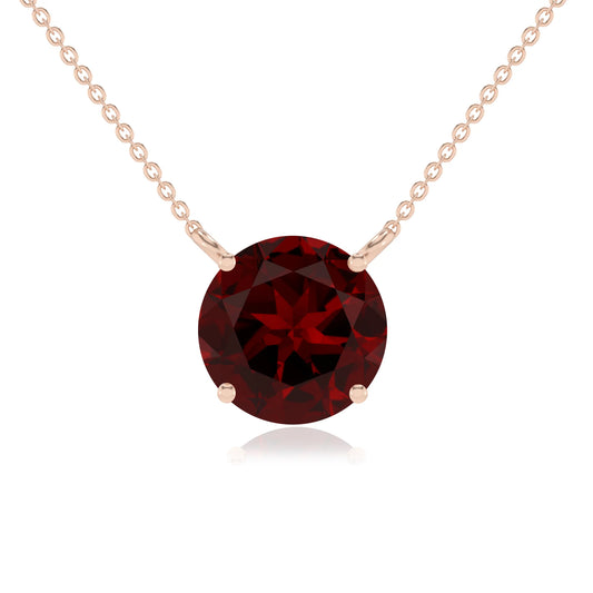 natural garnet round solitaire necklaces in rose gold