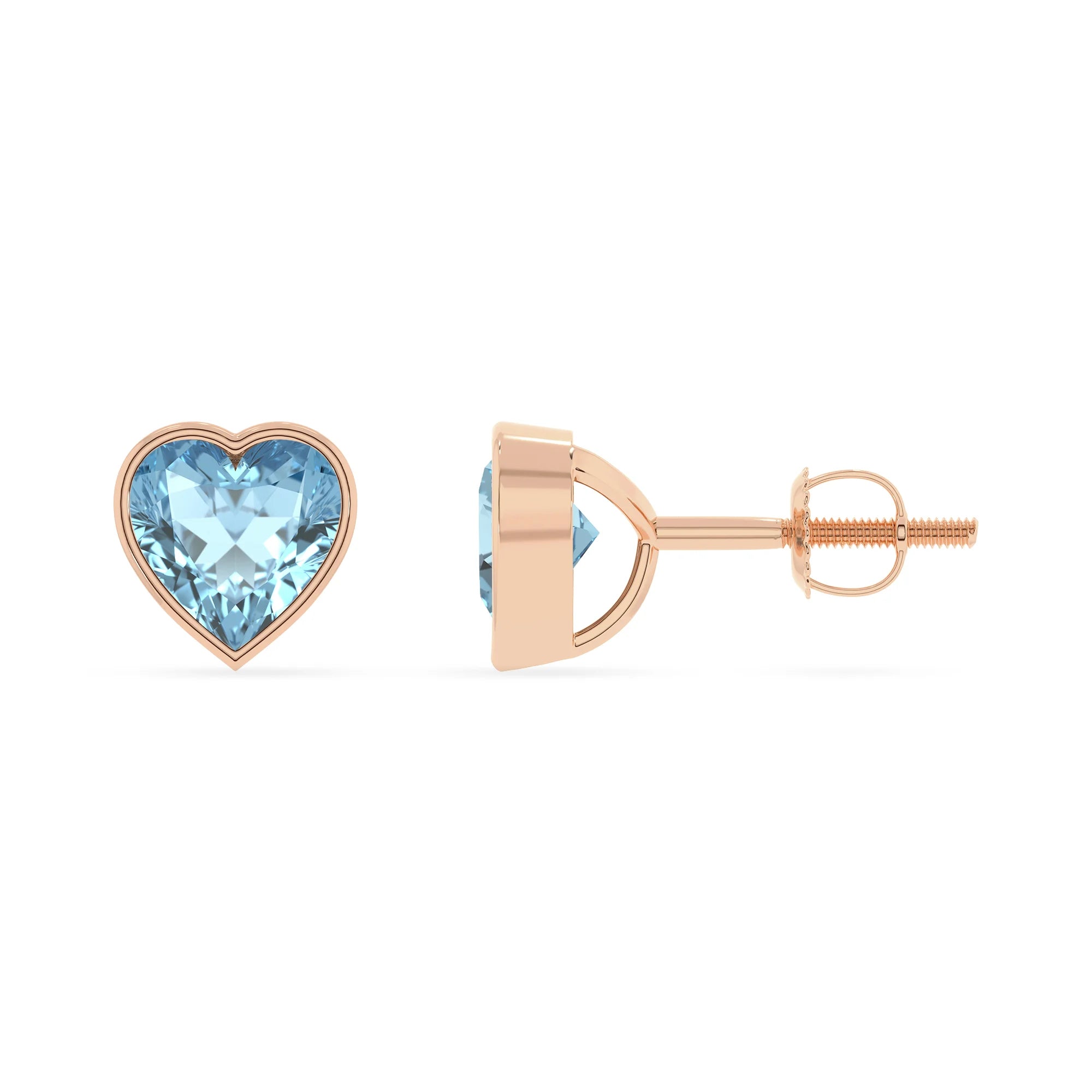 lab grown aquamarine heart stud earrings in rose gold