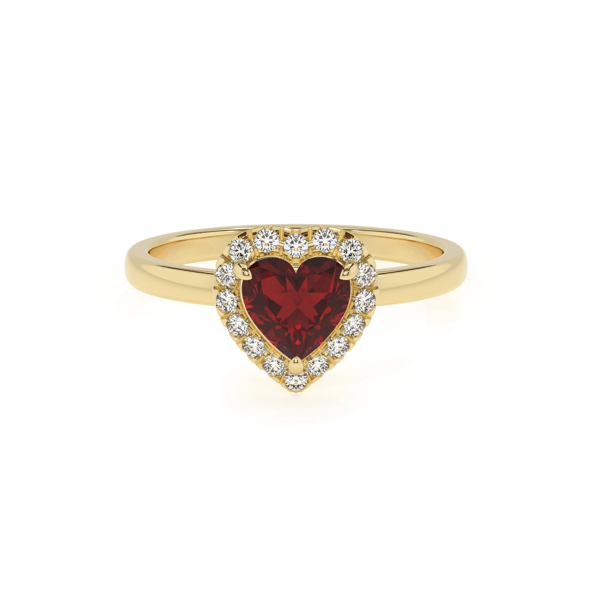 natural garnet heart solitaire rings in yellow gold