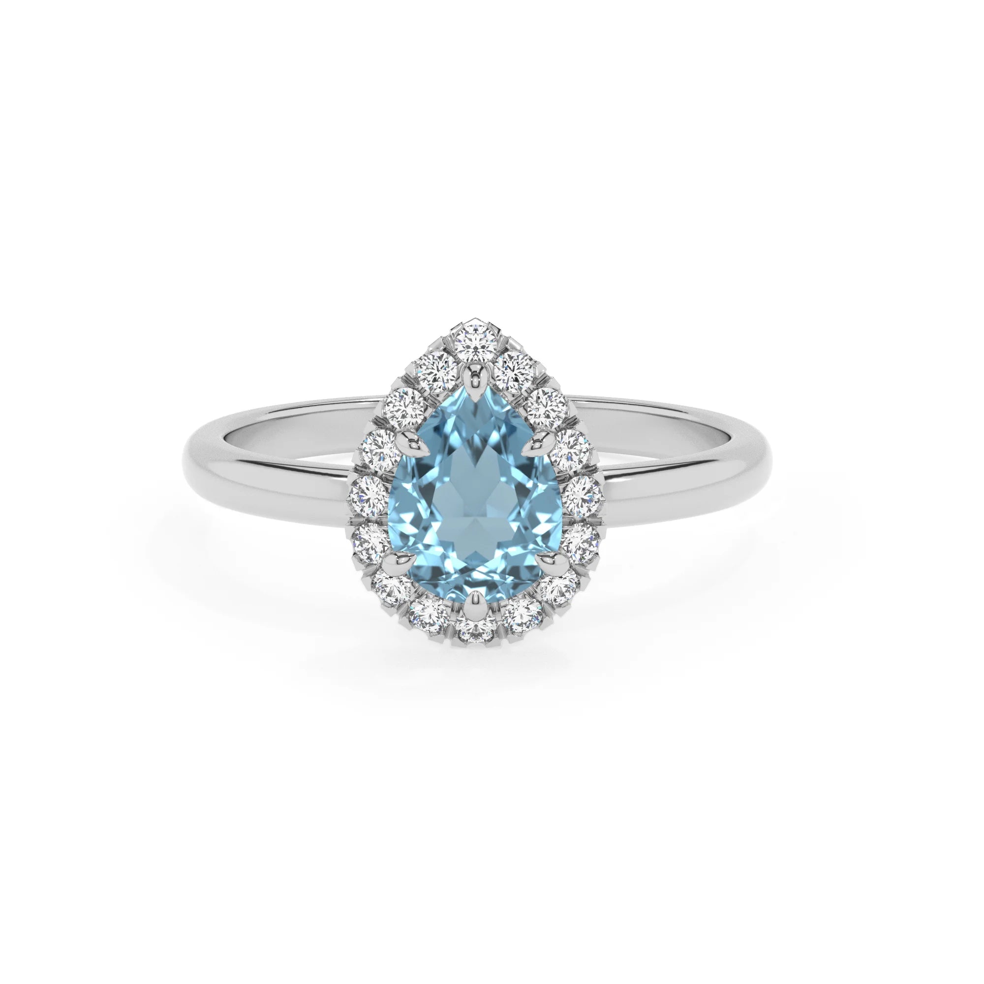 lab grown aquamarine pear solitaire rings in platinum