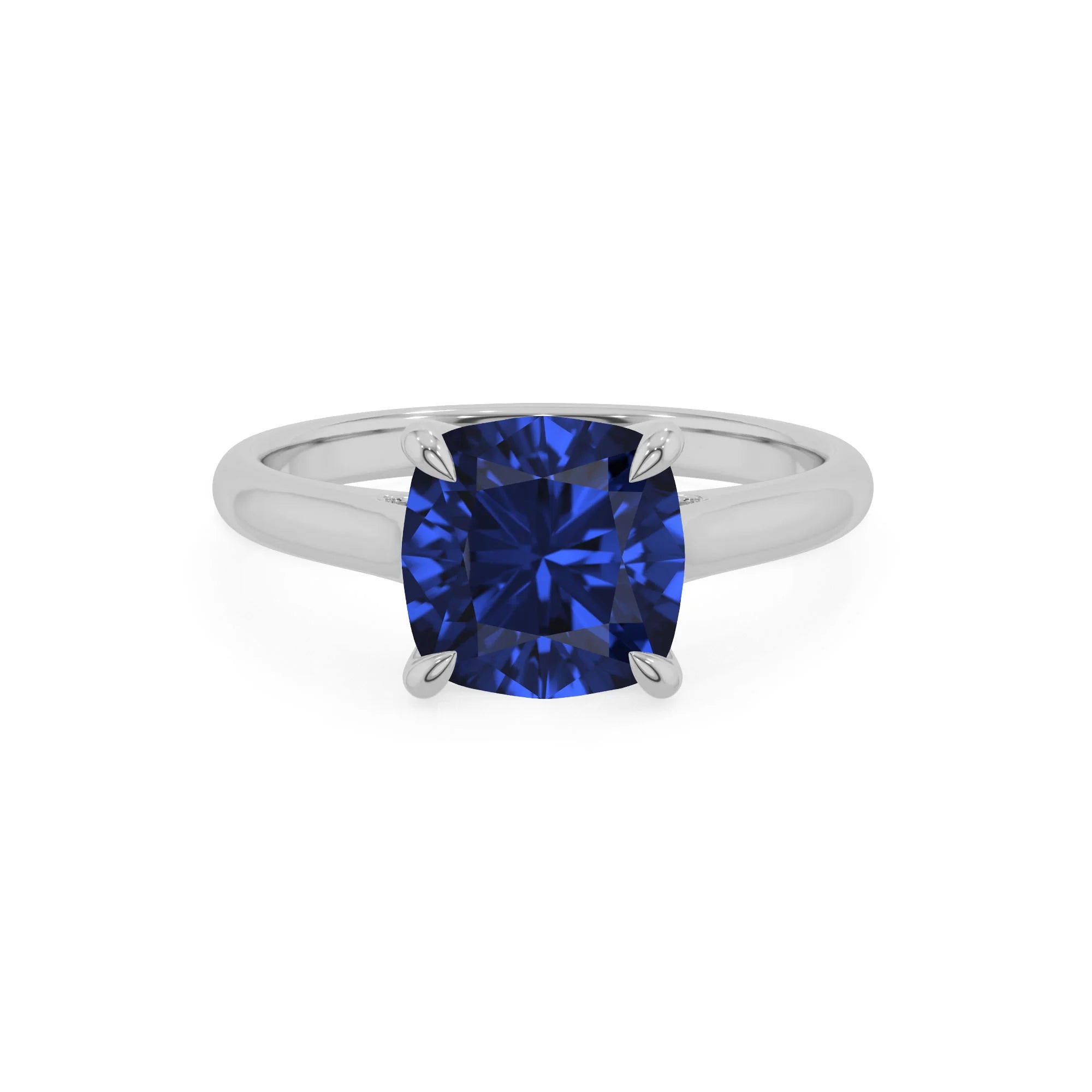 lab grown blue-sapphire cushion solitaire rings in white gold