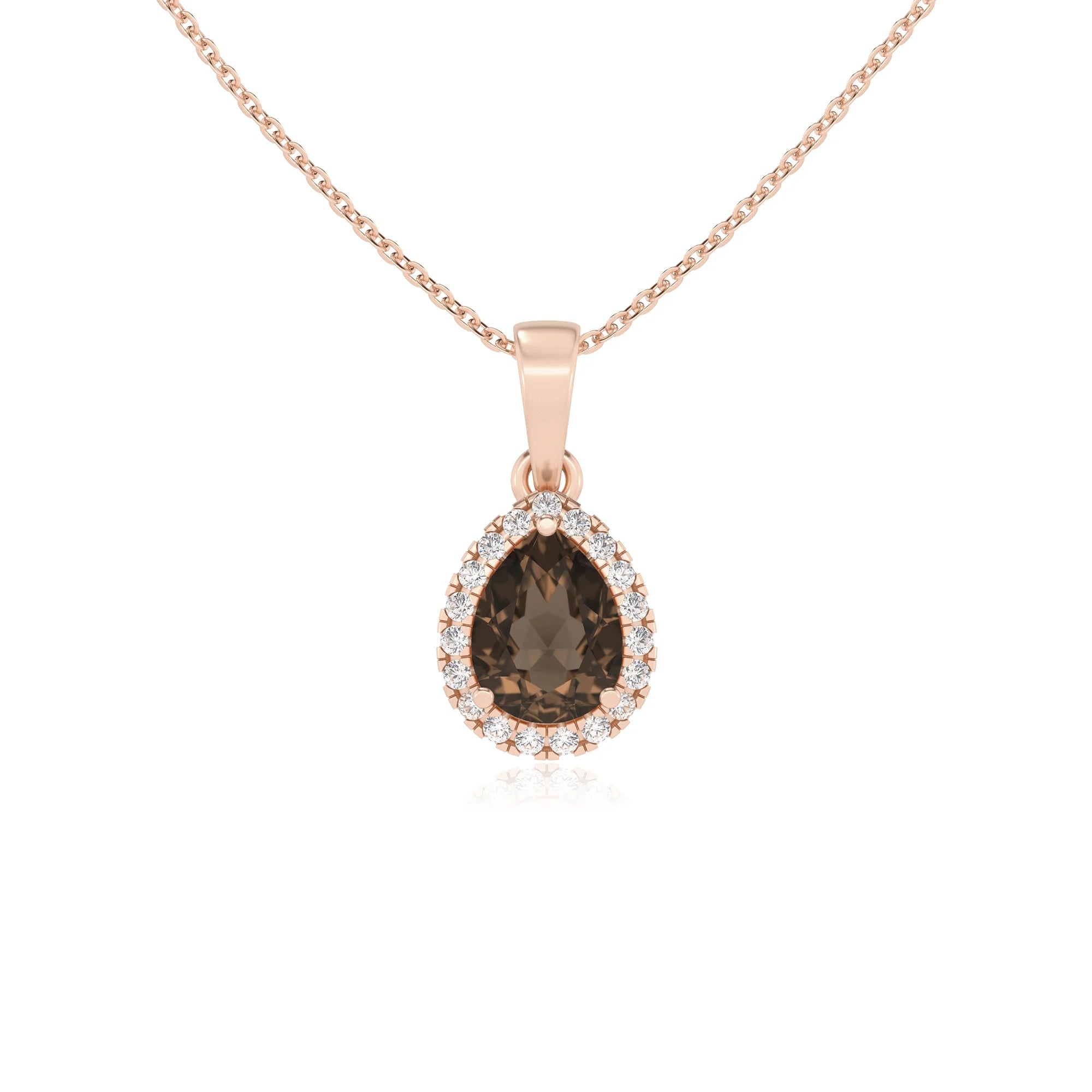 natural smoky-quartz pear solitaire necklaces in rose gold