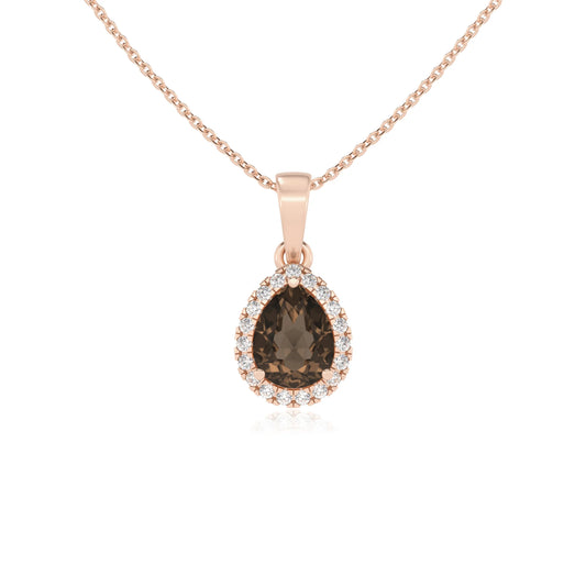 natural smoky-quartz pear solitaire necklaces in rose gold