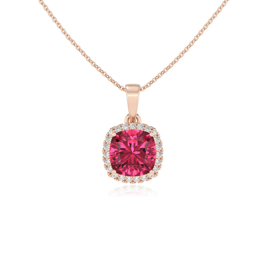 lab grown pink-tourmaline cushion solitaire necklaces in rose gold