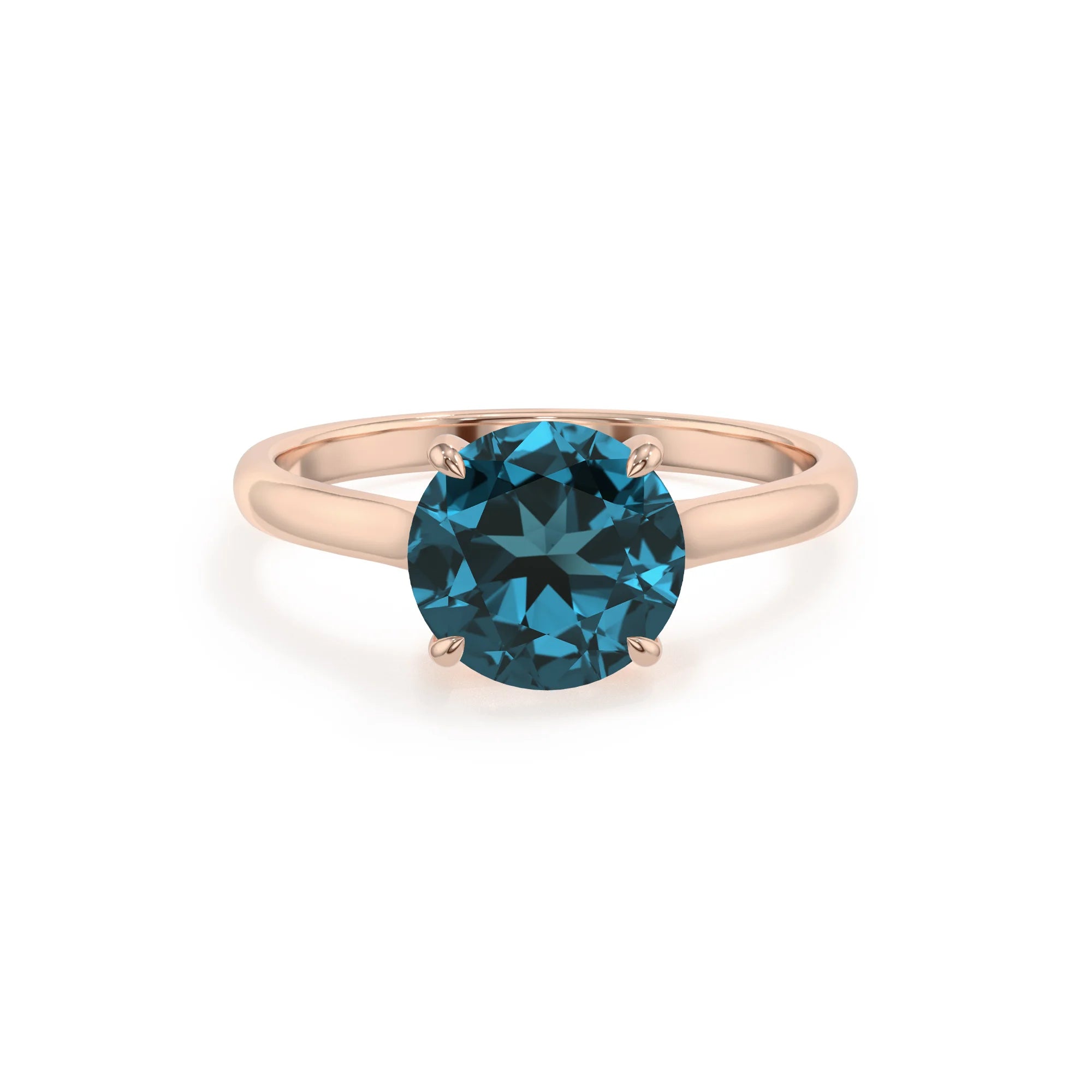 natural london-blue-topaz round solitaire rings in rose gold