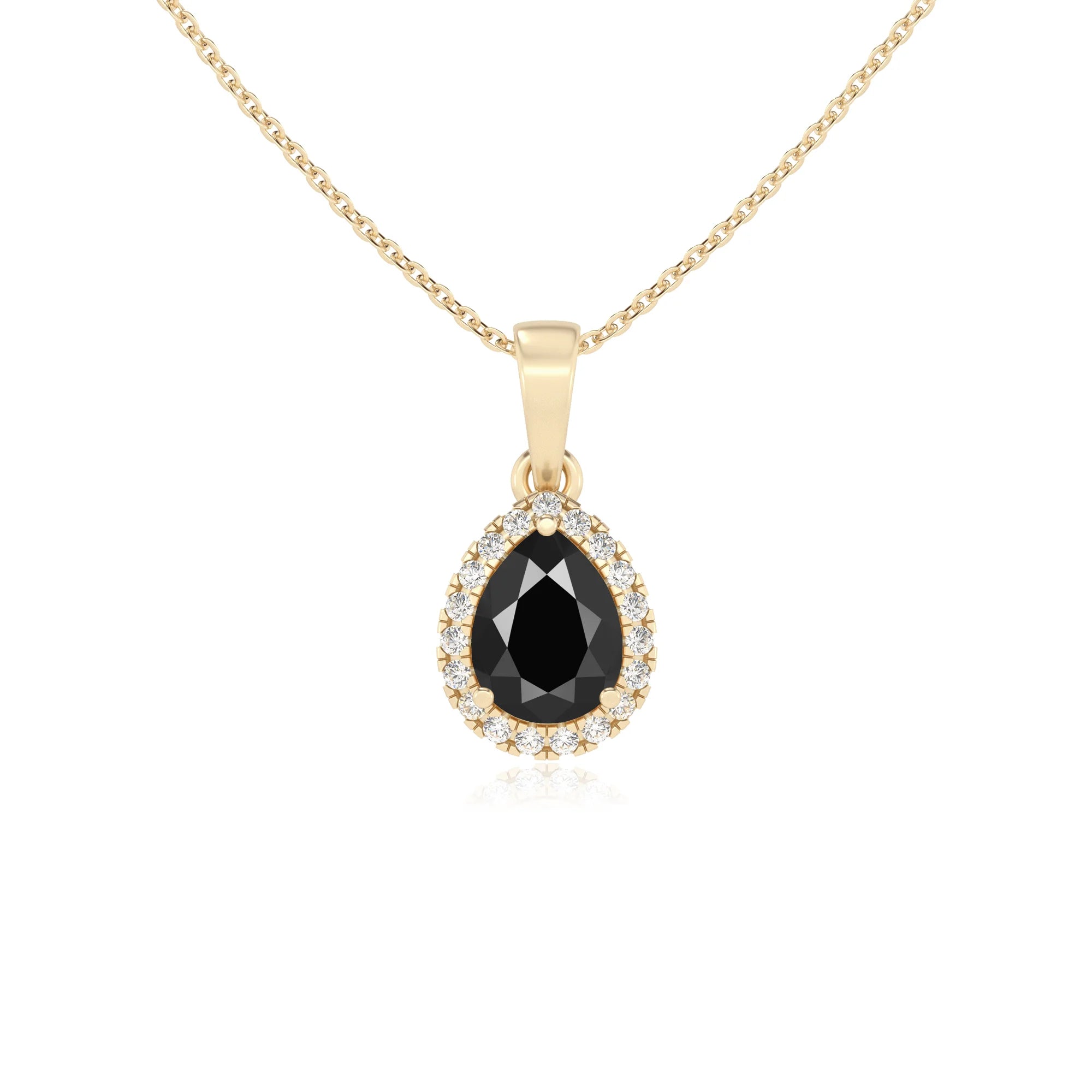 natural black-onyx pear solitaire necklaces in yellow gold